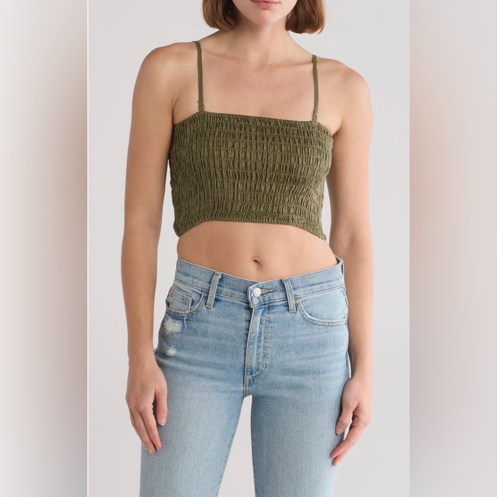 ATM Anthony Thomas Seaweed Melillo Green Smocked Linen Crop Top NWT Size XL
